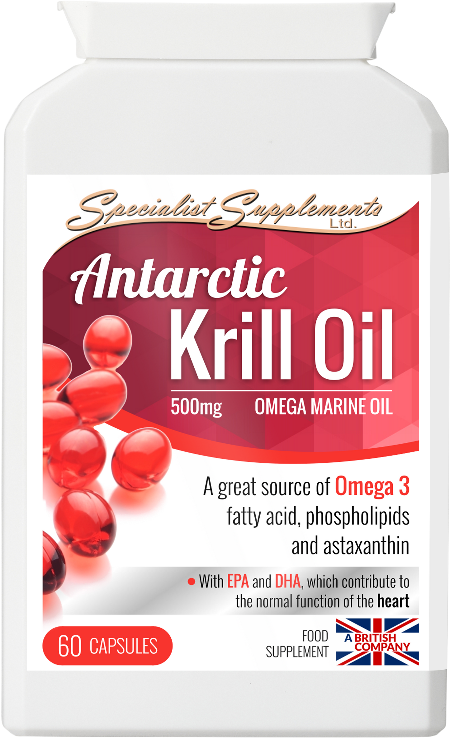 Discover the power of Antarctic Krill Oil 500mg for heart, brain, and eye health, with no fishy aftertaste. Rich in omega-3s, astaxanthin, and phospholipids for enhanced absorption and wellness. 60 capsules