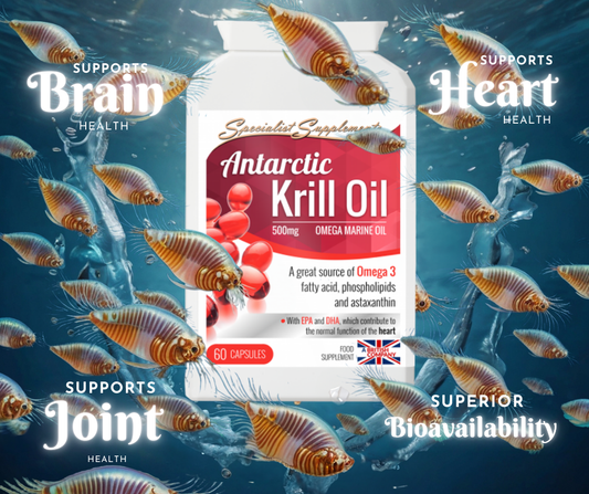 Discover the power of Antarctic Krill Oil 500mg for heart, brain, and eye health, with no fishy aftertaste. Rich in omega-3s, astaxanthin, and phospholipids for enhanced absorption and wellness. 60 capsules